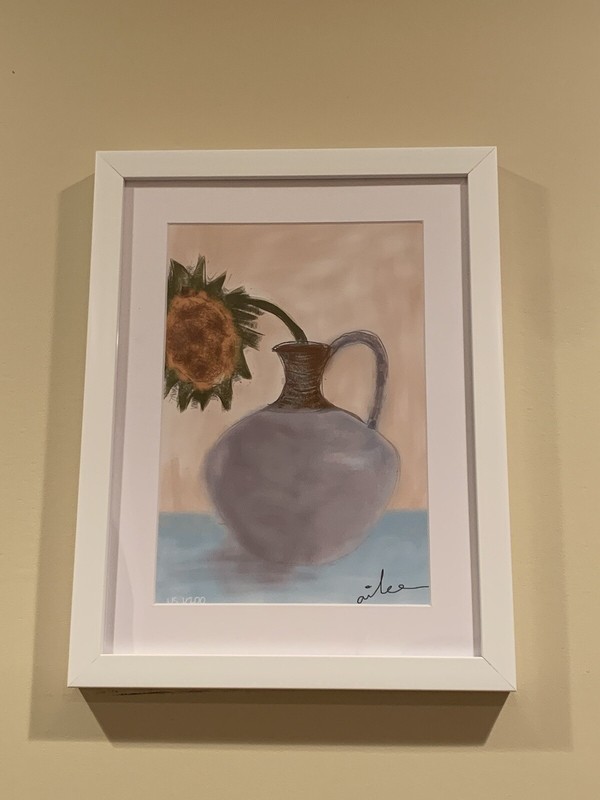 Vase With Sunflower- Original Painting Print Framed - Limited Edition - By Ailee