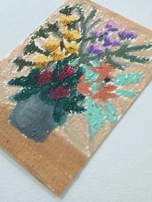 Original ACEO Abstract Impressionism Mini Floral Plant Painting Oil Pastel gallery