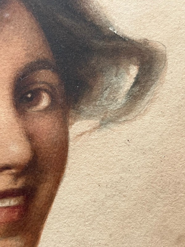 Silvio Risegari Antique 19th Century Portrait Southern Italian Maiden w Flower gallery