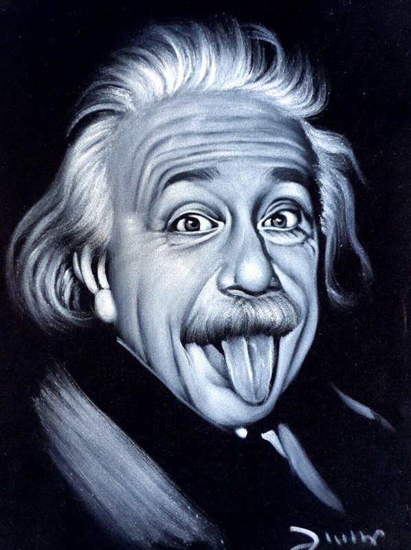 Albert Einstein Theoretical physicist, size 16″x11″, oil on black velvet