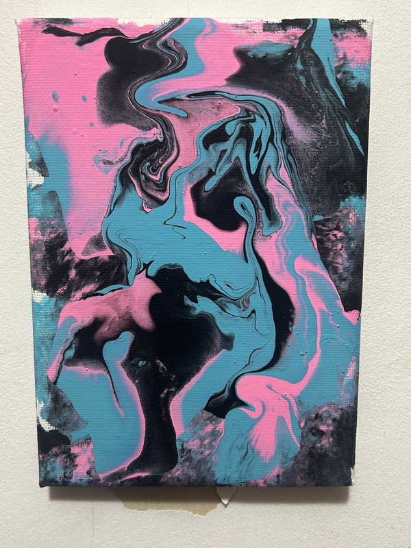 Abstract Pink Blue Black Acrylic Painting on Canvas, Small, Ultra Contemporary