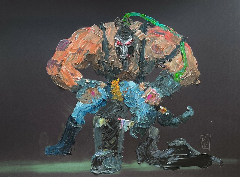 ORIGINAL Abstract Bane Breaking Batman Comic Book Impasto Art Painting 12×16″