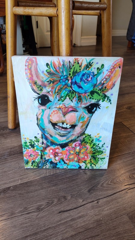 Llama Floral Contemporary Canvas Painting Medium Art Wood MDF Unframed 11×14