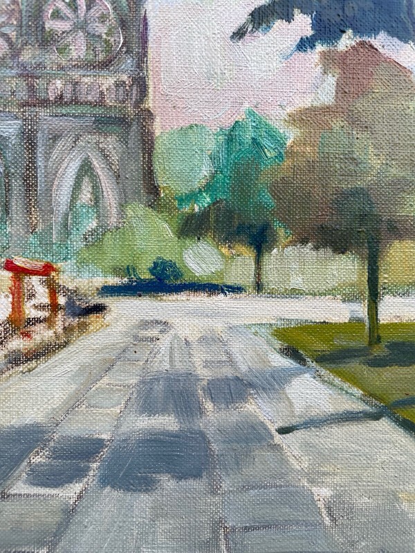 Expressionist Cityscape Notre Dame Paris Promenade Seine River Oil Painting 45x37.5cm gallery