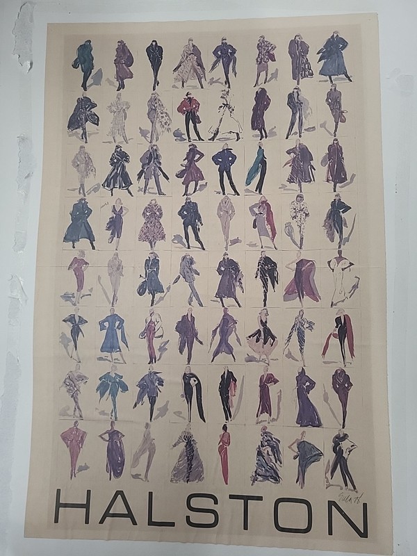 Halston Joe Eula Signed Poster Of 78 1978 Water Color Winter Fashion 21″×14″