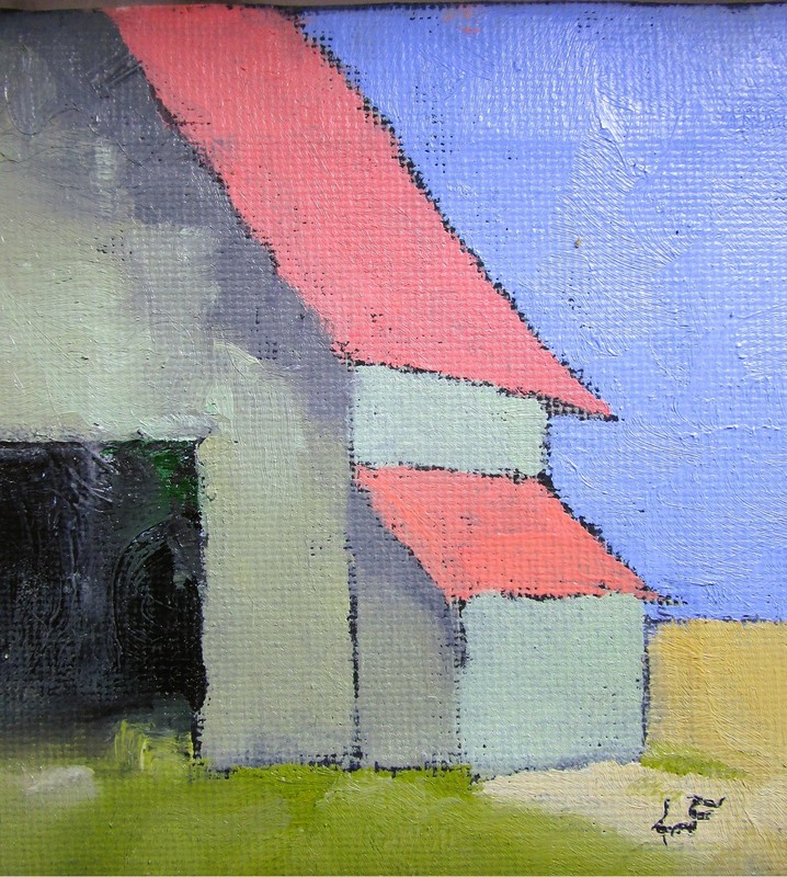 Miniature 4X4 SONOMA BARN Lynne French California Landscape Painting O/C