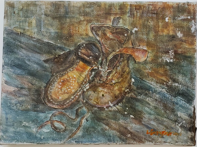 LIDA GIAMBASTIANI (California 1911-1973) Vintage Mid-Century Oil OLD SHOES