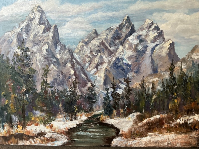 Grand Tetons Oil Painting CATHEDRAL GROUP ETHYLENE WORL 1916-2003 Vintage ART