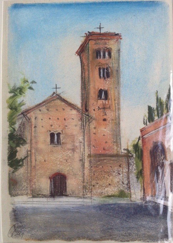 Franz Ehmke *1928 -2018 DDR Painter Pastel °Ravenna Basilica San Francesco