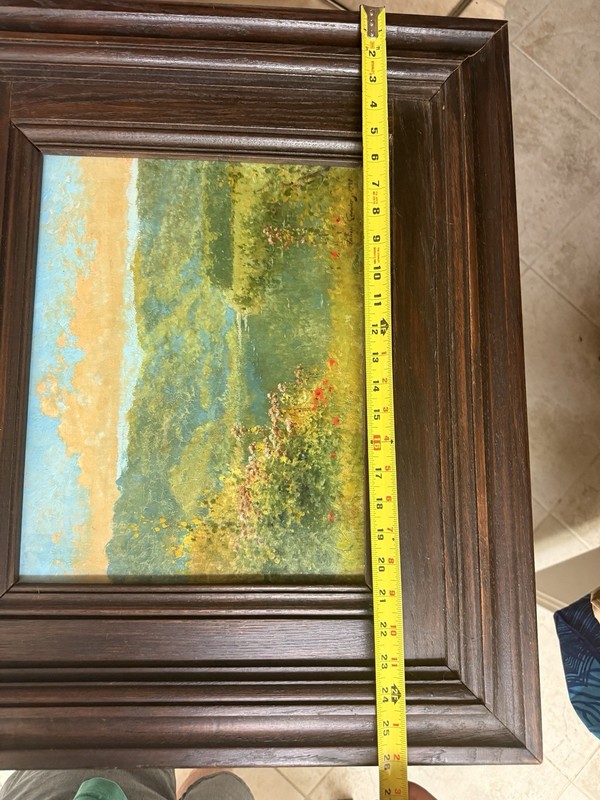 Julien Fournier Signed Framed Landscape Lake & Flowers Painting 1945 gallery
