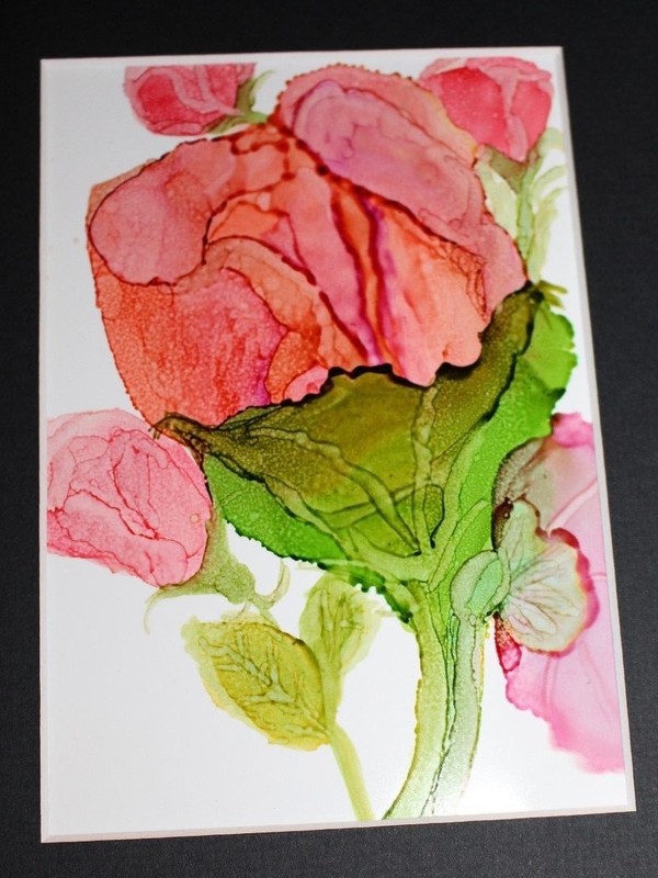«Pink Rose» -Alcohol Ink Painting 5″X7″ – 8″X10″ Pro Beveled Mat