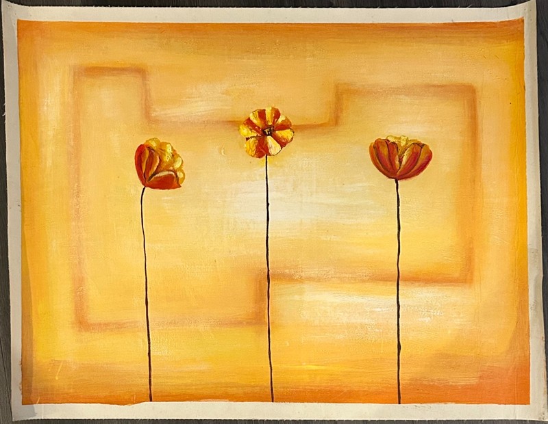 Hand-Painted Oil Painting on Canvas Paper 27×35. «Three Sisters»