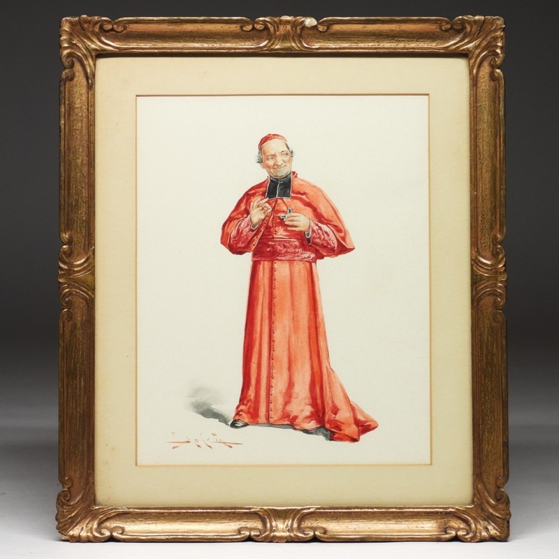 Leon Louis Mahelin French Artist Inquisitive Cardinal Religious WC Painting