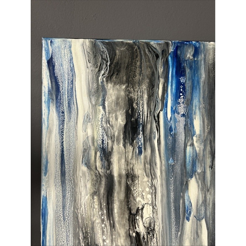 Canvas Painting 16 X 20 Blue Black Acrylic Signed Titled Whispers In the Wind gallery
