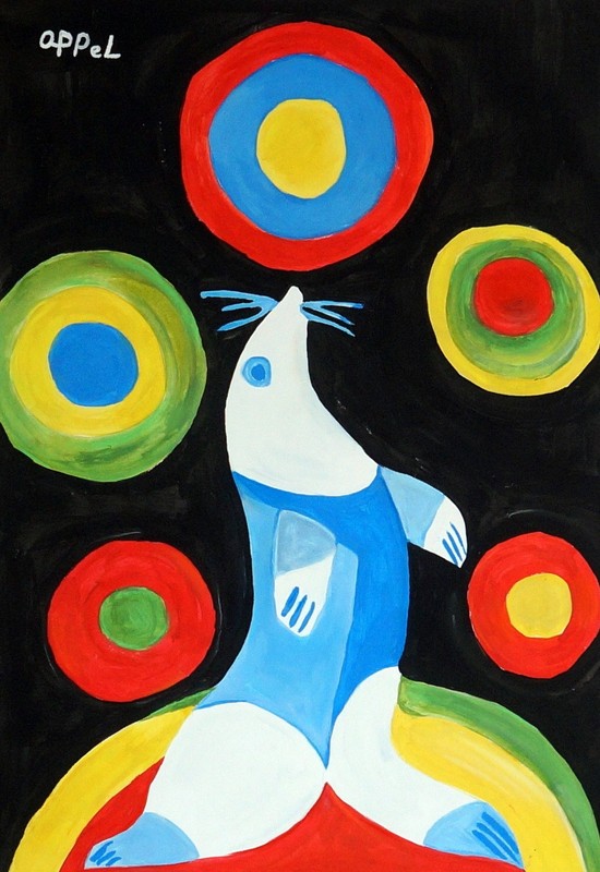 KAREL APPEL / Real Awesome Acrylic on Paper, Art Painting Hand Signed. gallery
