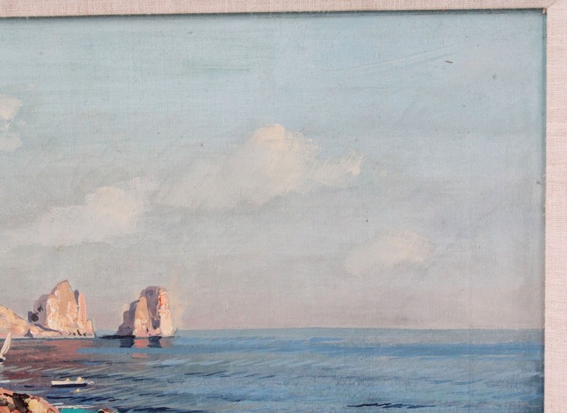 Gustave Lino 15x19 Oil Painting Ocean Seascape Capri Island Italy Listed Artist gallery