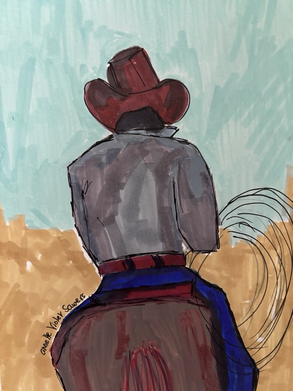 Cowboy Western Horse Rodeo Country Stampede Rider Ranch Farm OOAK Signed Blue