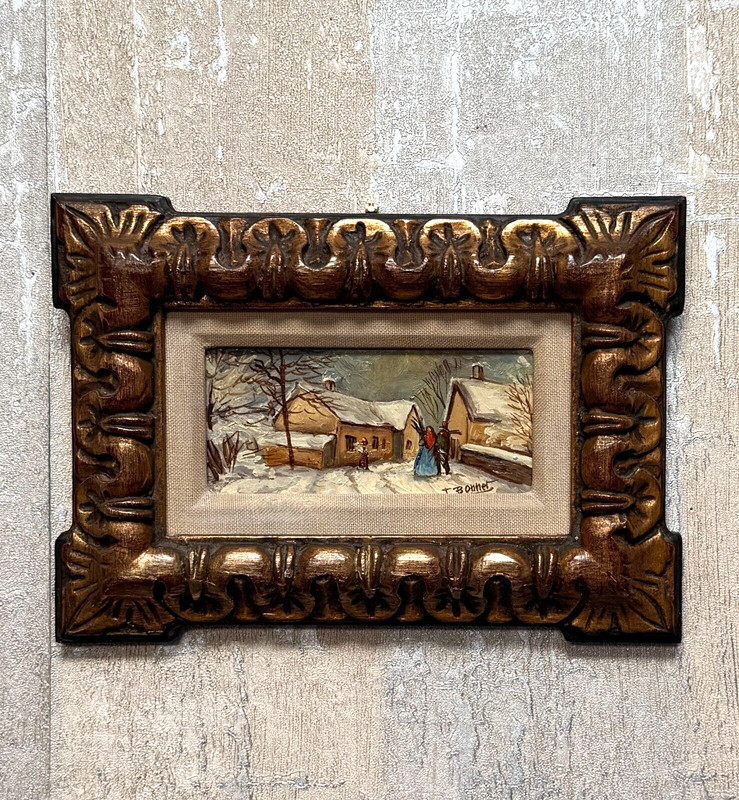 Bonnet Oil on Wood Country Winter Signed Vnt Frame Jeanmarie Gallery