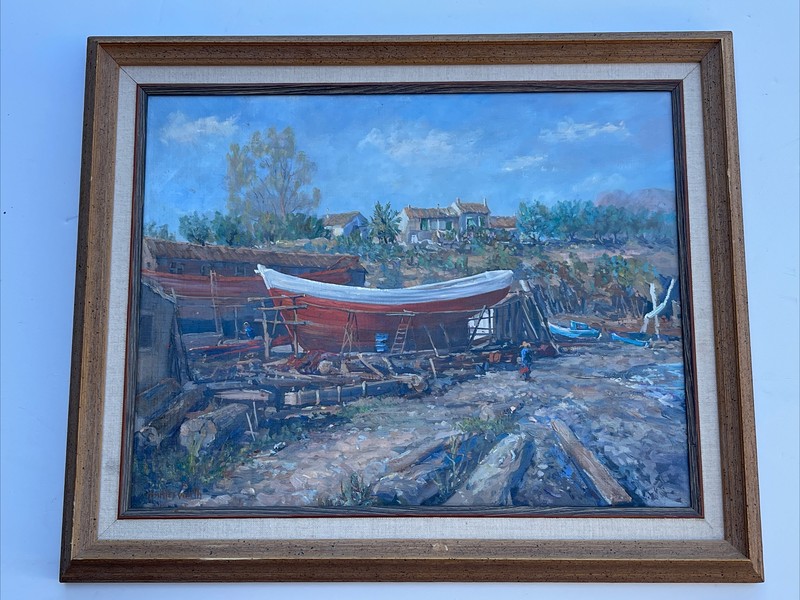 Howard Butterworth Painting Boat Yard Coastal Landscape Beach Listed Famous Oil