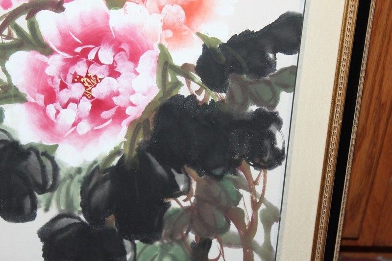 Chinese Painting Red Rose Flowers Signed Stamped Framed Chinese Painting gallery