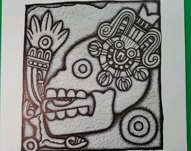 AZTEC ART WORK DEPICTIONS FROM STONE CARVINGS IN MEXICO,13″x11″inches