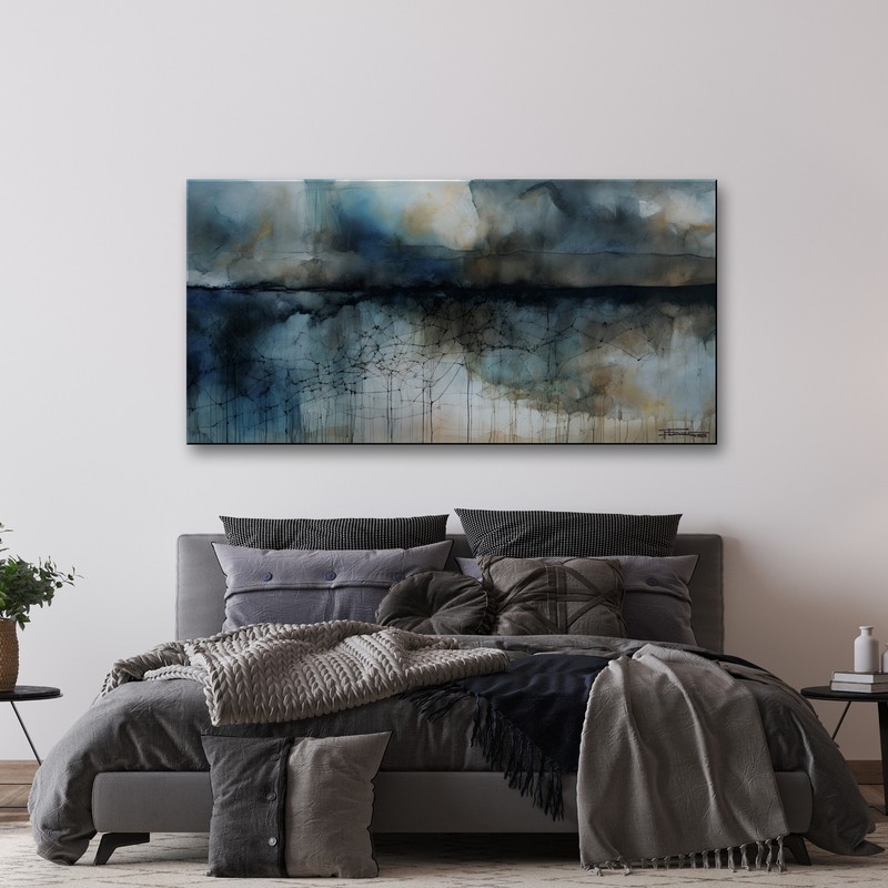 Large Abstract Canvas Painting, Blue Textured wall art, Framed, Signed gallery