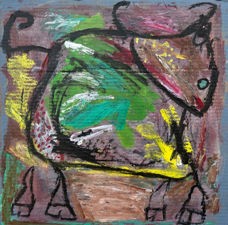 Black bull painting in Art Brut, Mexican Folk, Outsider, Self-Taught Art style