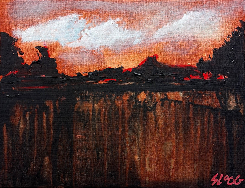 SLOOG Original Art Expressionism Dark Minimal Abstract Landscape on Canvas 11x14 gallery