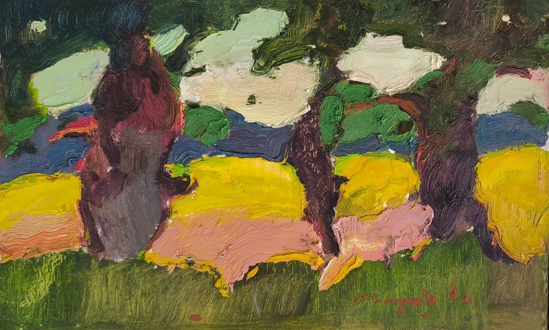Under the Trees, 23×37 cm, Cardboard, Painting by Shandor Alexander