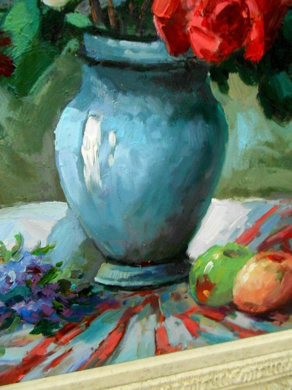 KINSETTS Fine Art Original Painting ROSES Canvas Mid Century 32 x 27 gallery