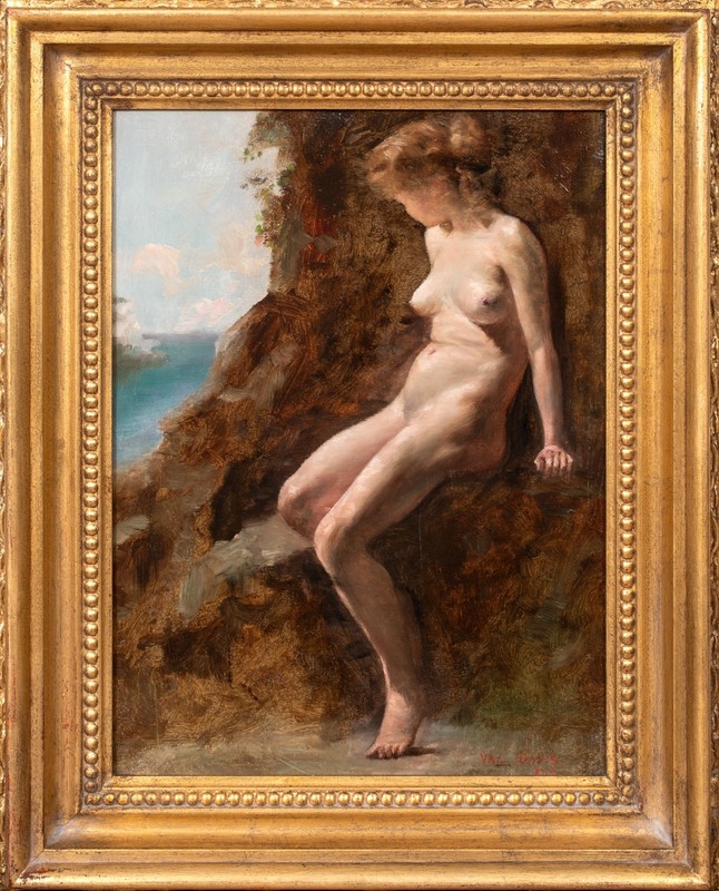 Early 20th Century English Nude Lady By The Rocks by VALENTINE DAVIS (1854-1930)