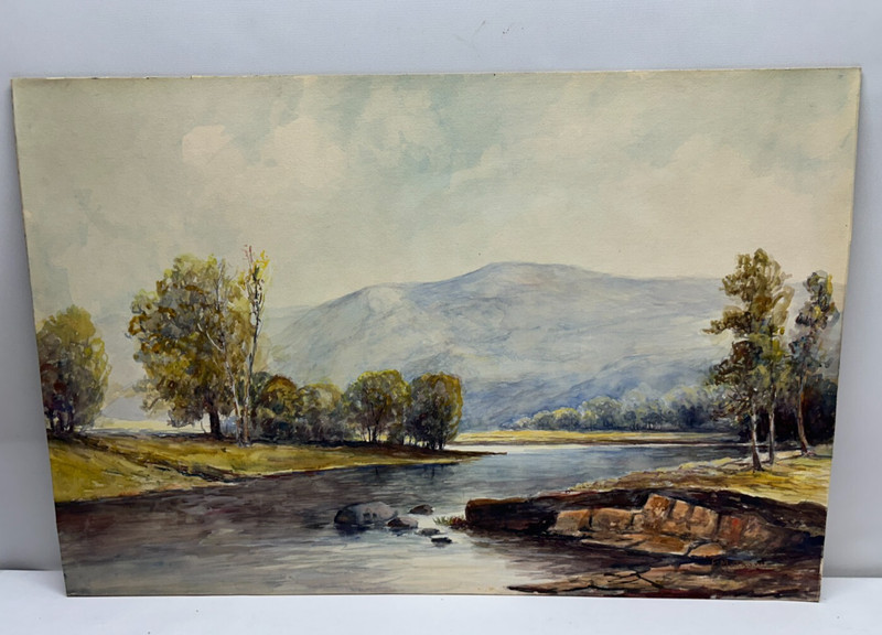 Antique ORIGINAL Signed FREDERICK MATZOW Landscape Watercolor PAINTING Handel