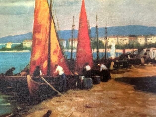 Vintage Print On Canvas Italian Seascape Harbor Village Scene gallery