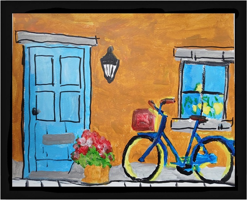 Abstract/Impressionism Bike in the rain 11×14 Handmade Colorful Art Painting