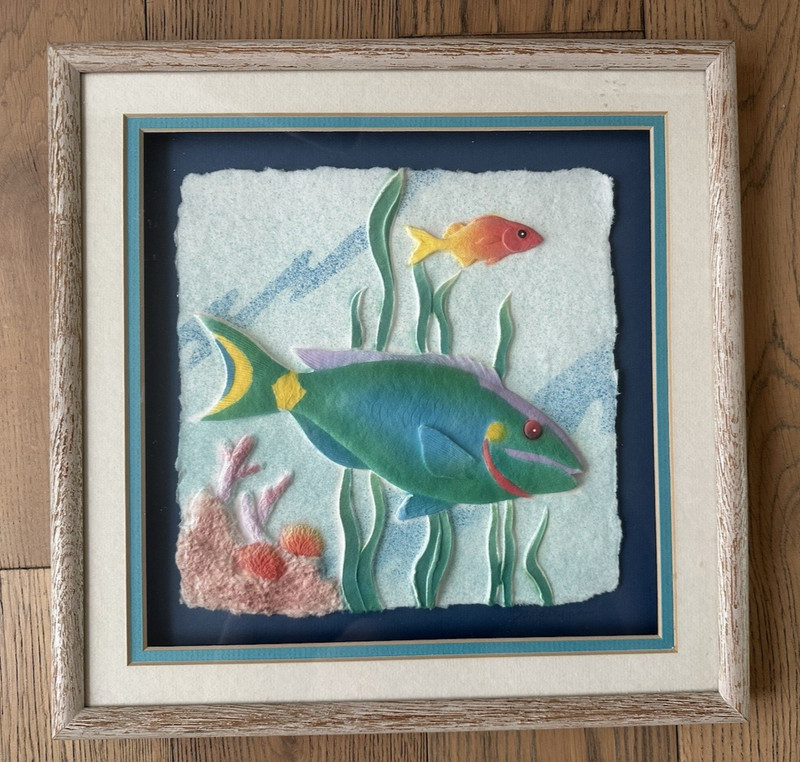 Vtg 1991 Figi Graphics Art Framed Tropical Fish Coral Shadow Box 12″x12″ Square