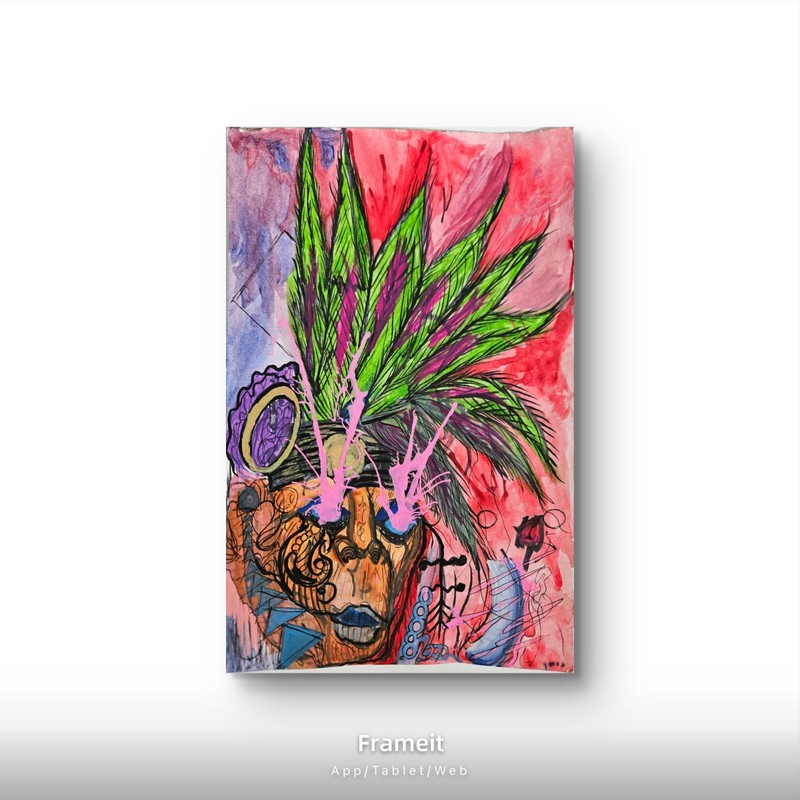 Abstract Spirit Warrior Painting on Paper 6.7×10