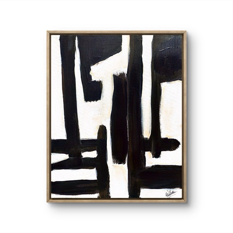 “Inside Line”Original Wall Art Signed Canvas Black White Ivory Brown Minimalist