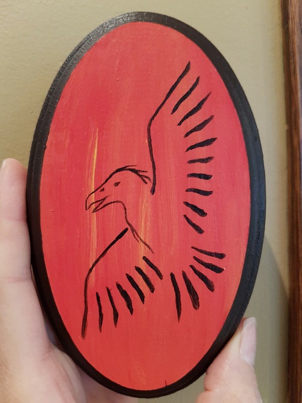 Eagle 3x5" Ojibwe original line art Native Canadian red wood plaque