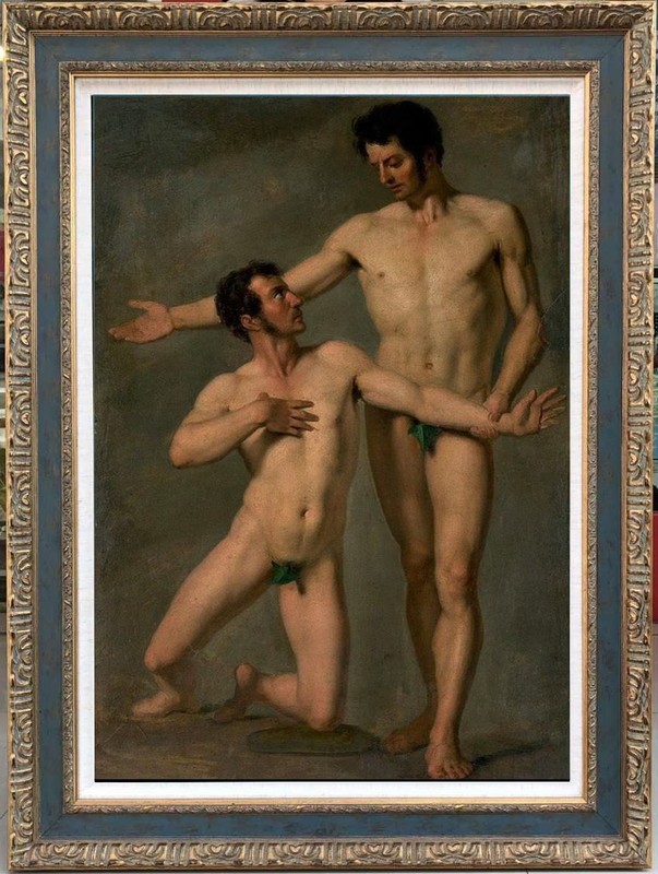 Hand Painted Classical Oil Painting Men Male Nude Figure Art Antique Style