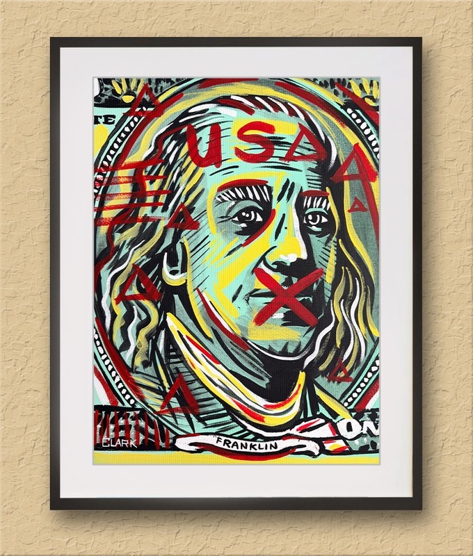 Striking Neo-Expressionism Ben Franklin Painting - 16x12" Stretched Canvas