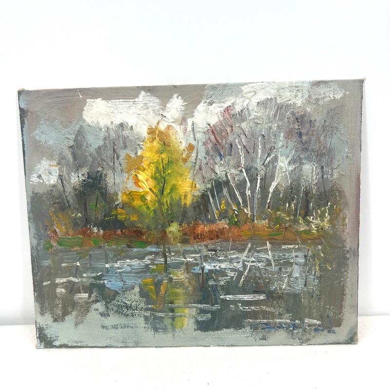 Original Artwork Study 8”x10” Oil On Canvas Board Quiet Lake Tadeusz Seidel