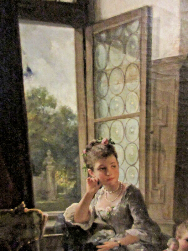 IMPORTANT CARL HERPFER 46" x 54" OIL PAINTING "MUSIC LESSON" IN FINE GOLD FRAME gallery