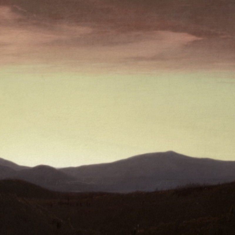 Vintage Lg Sunrise-Sunset-Mountains Landscape Painting Print, Black-Cream-Coral gallery