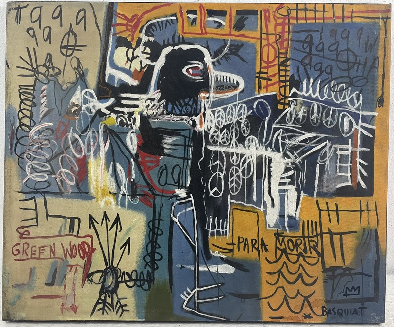 Jean-Michel Basquiat Oil on Canvas Painting (Handmade) Signed & Stamped