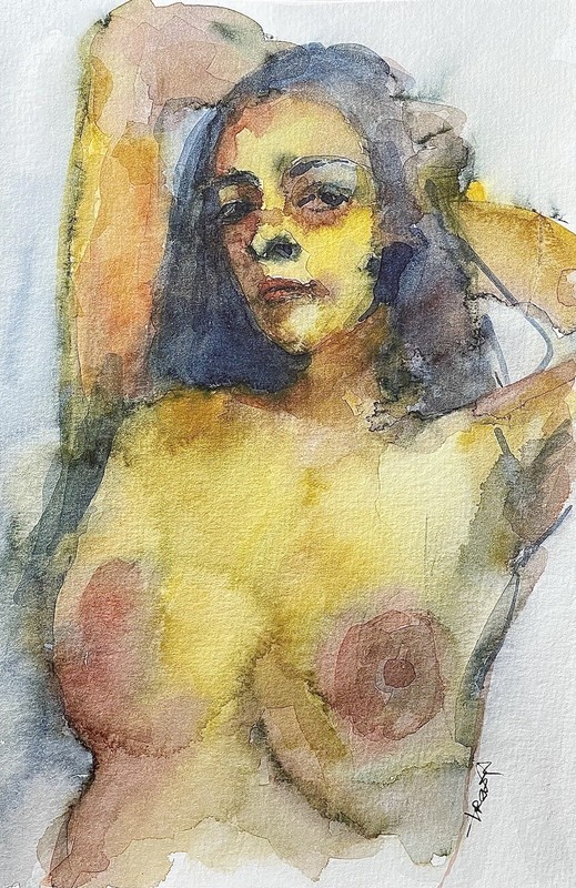Original unique abstract figurative watercolor nude erotic watercolor picture