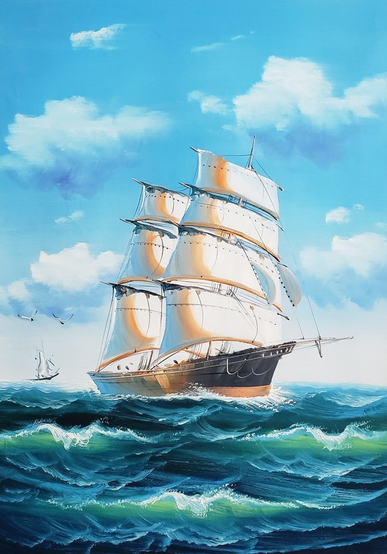 Clipper Ship #F6BC-9, 36″x24″- 100% Hand Painted Oil Painting on Canvas,