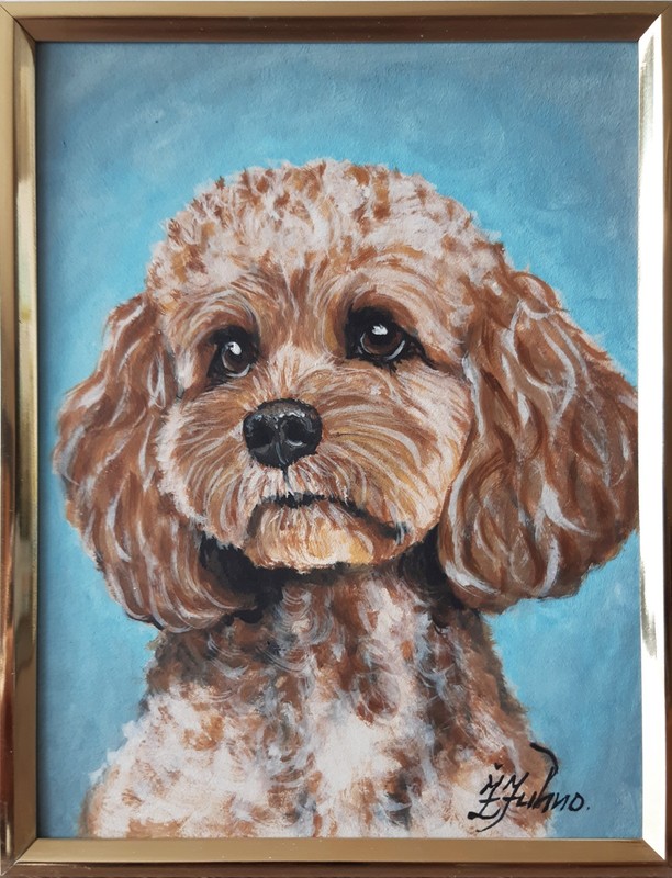 Cavapoo Oil Painting Original Cockapoo Dog Portrait Art Puppy Art Framed 6 x 8