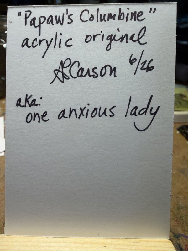 ACEO Original, Signed, Pink Columbine, Pink Flowers. Artist; one anxious Lady gallery