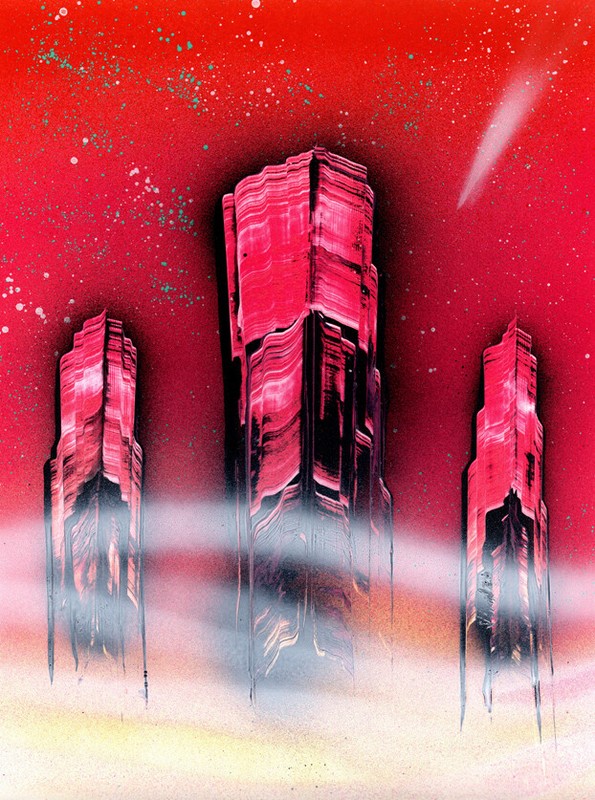 Towering Block Artwork with Super Magenta Color and Vapors by Jason Girard.