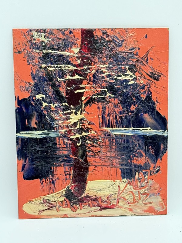 Morris Katz Painting Signed Original Oil Painting Trees With Beige Base 8″ x 10″